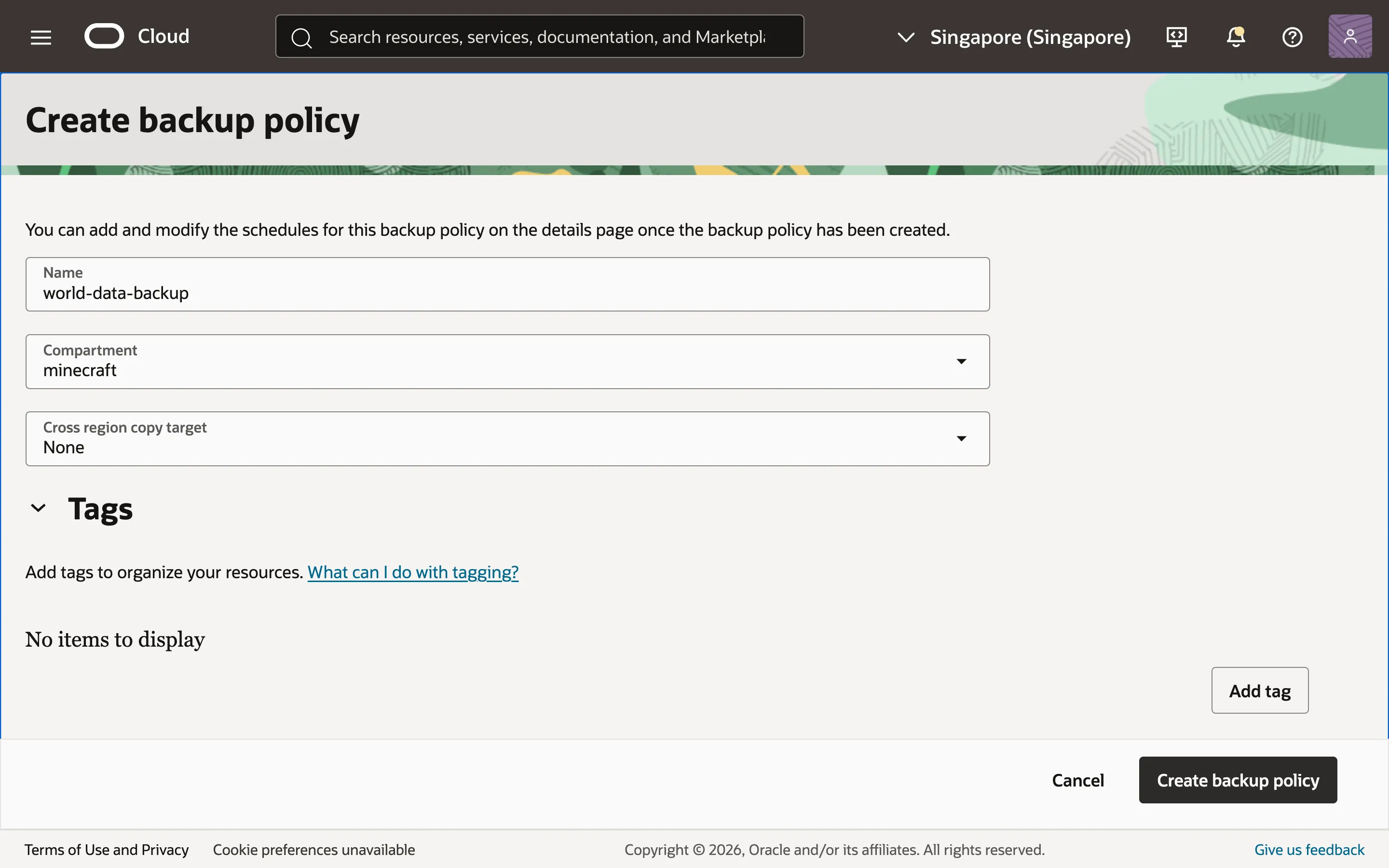 Creating a backup policy.