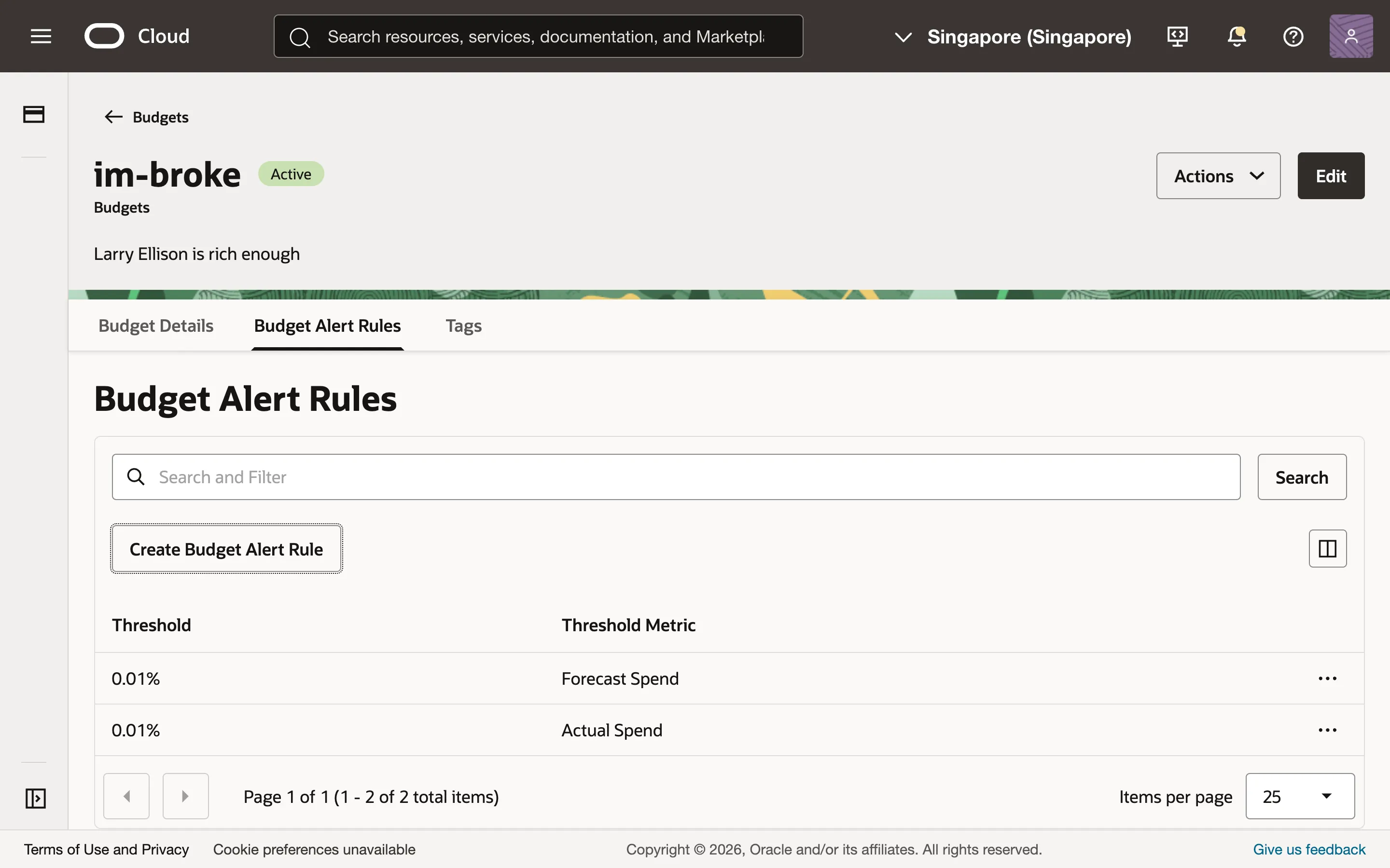 The two alert rules that I have created.