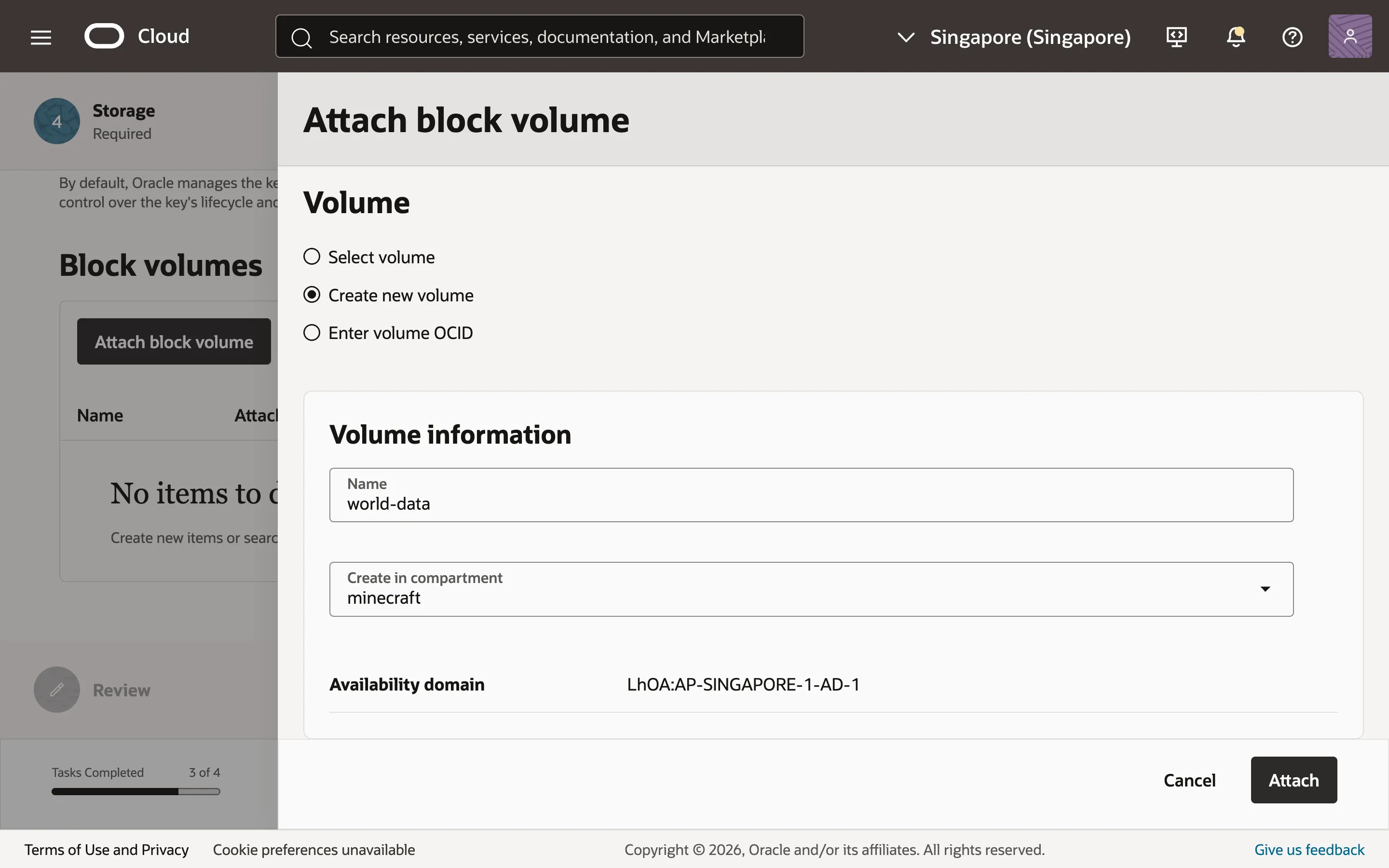 Attaching a block volume to the Compute Instance.