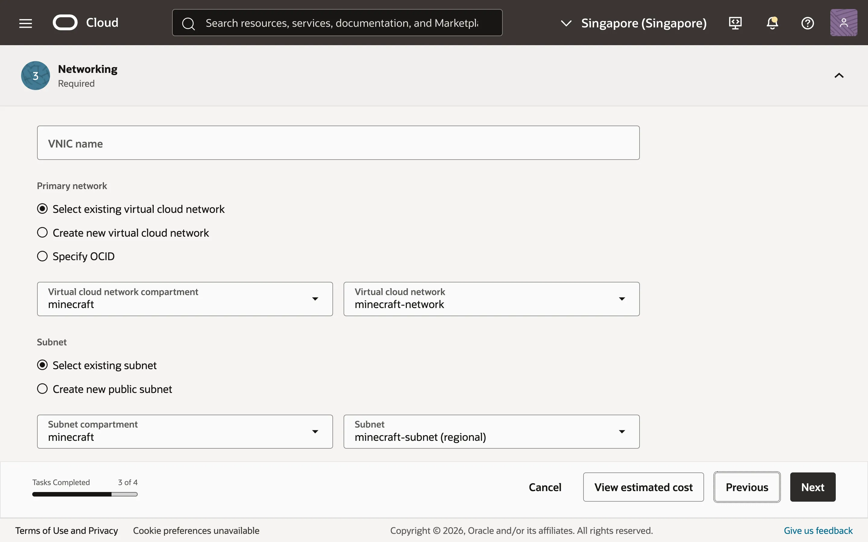 Configuring networking options for the Compute Instance.